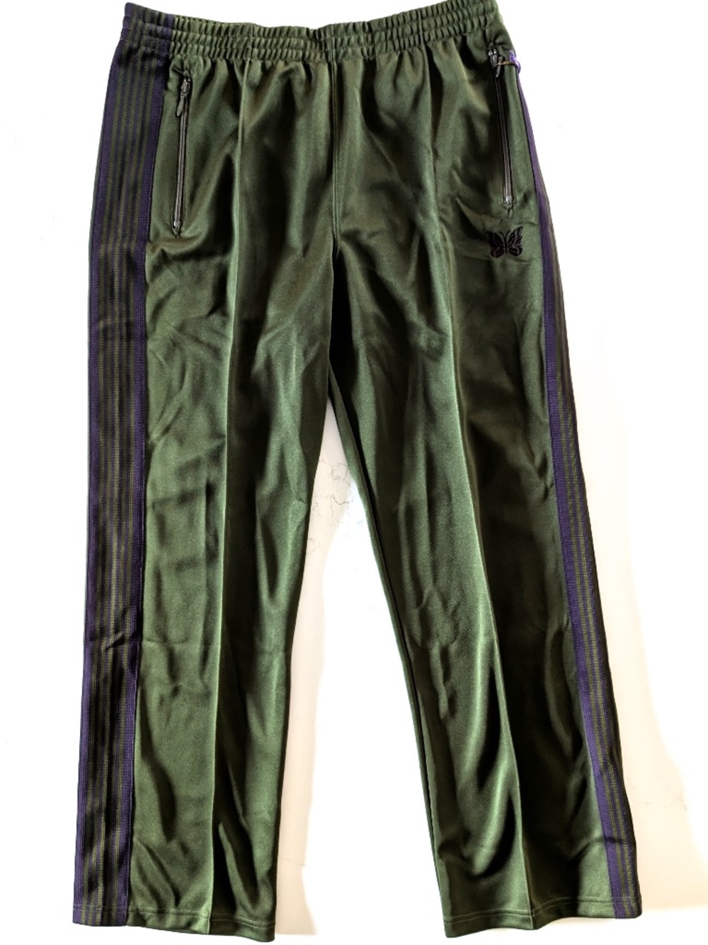 Needles Poly Smooth Track Pants Olive Purple Papillon Embroidered Mens L